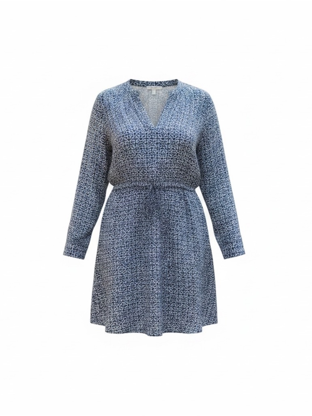 LOFT Blue White Geometric Mosaic V-Neck Drawstring Waist Shirt Dress | L - Picture 2 of 4
